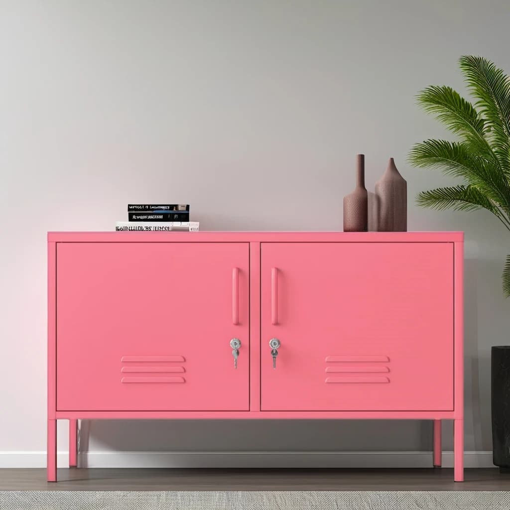 ！@Modern Home Steel TV Unit Cabinet Lowdown Locker for Living Room Metal Display Storage Buffet Sideboards Easy-Kick-Down Design