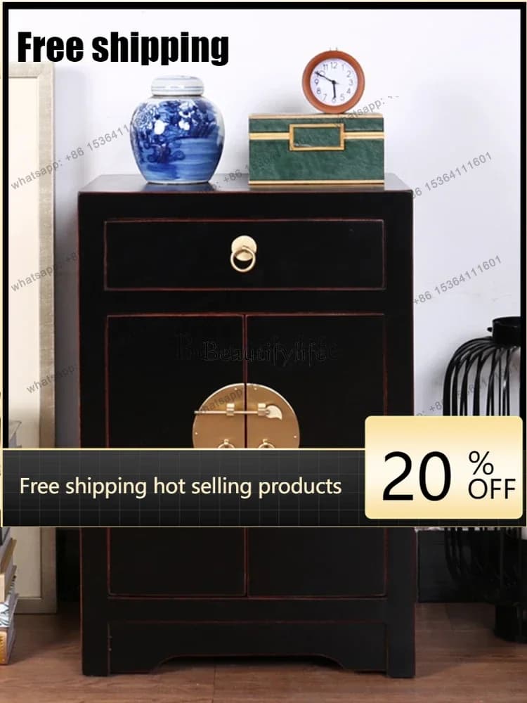 HJ New Chinese solid wood bedside table, elm Ming and Qing classical storage small chest