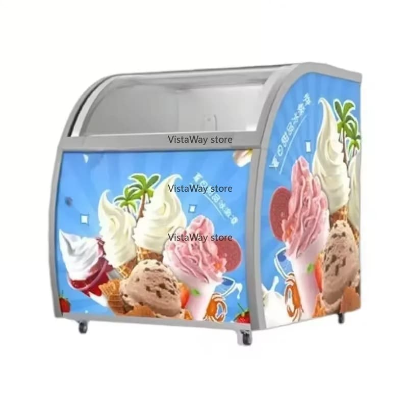 Commercial 6-barrel or 10-carton 200L Curved Defogging Hard Ice Cream Cabinet Refrigerator Freezer Display Cabinet