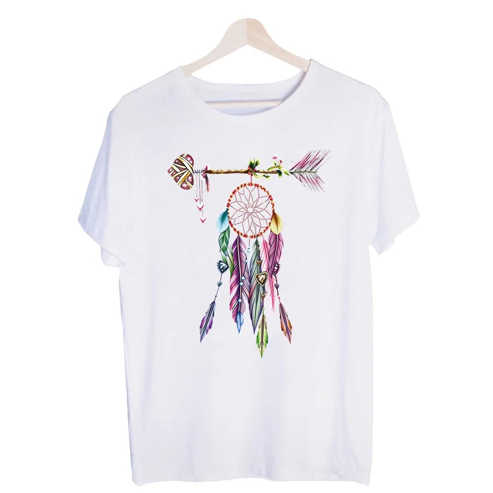 Women's Dreamcatcher and Arrow Graphic Tee, Boho Style Short Sleeve T-Shirt for Casual Summer Outfits