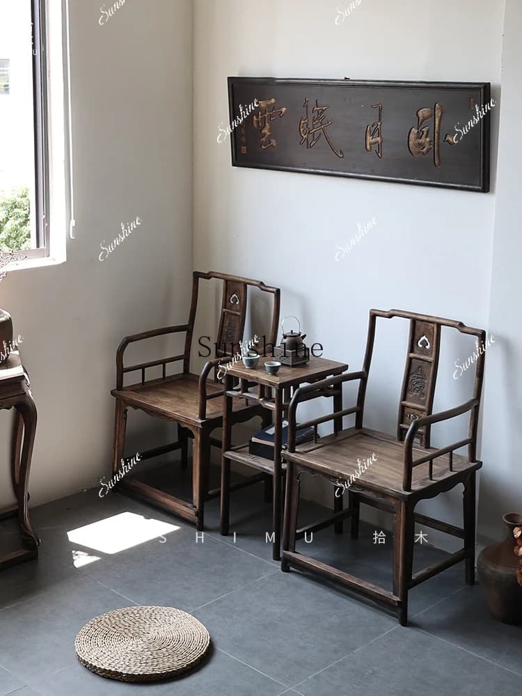 Ruyi official hat chair three-piece coffee table combination Taishi chair antique and old  FT