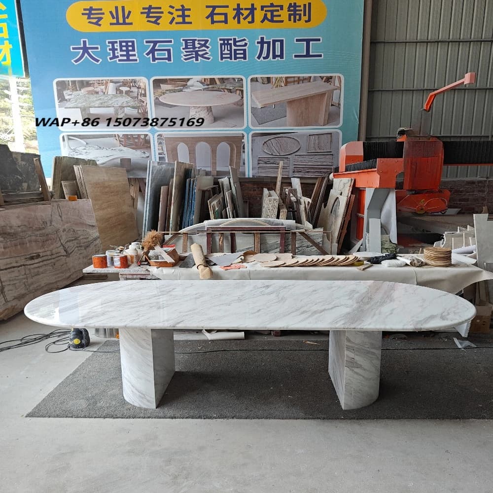 Newstar Luxury Simple Rectangle Dining Table Modern White Stone Marble Home Furniture