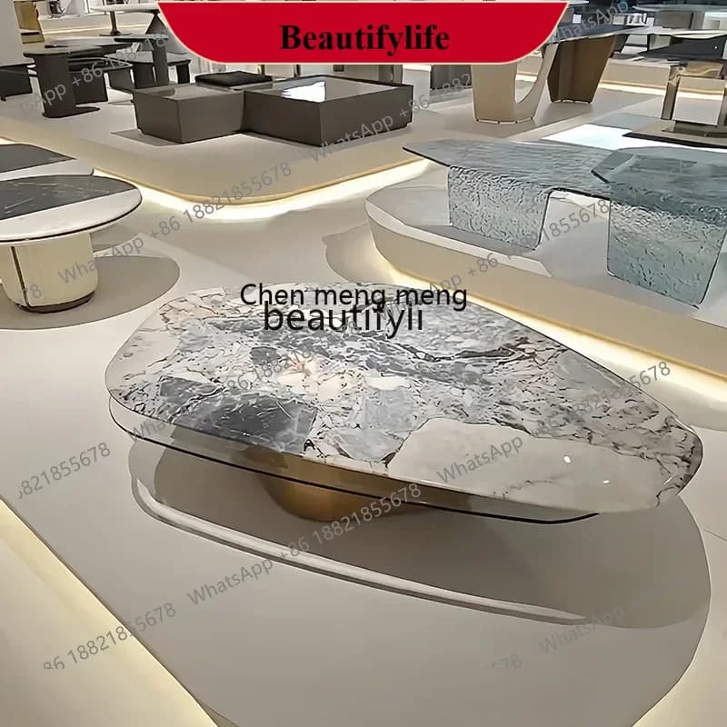 D178  Natural marble rotatable coffee table villa living room advanced oval Italian minimalist design