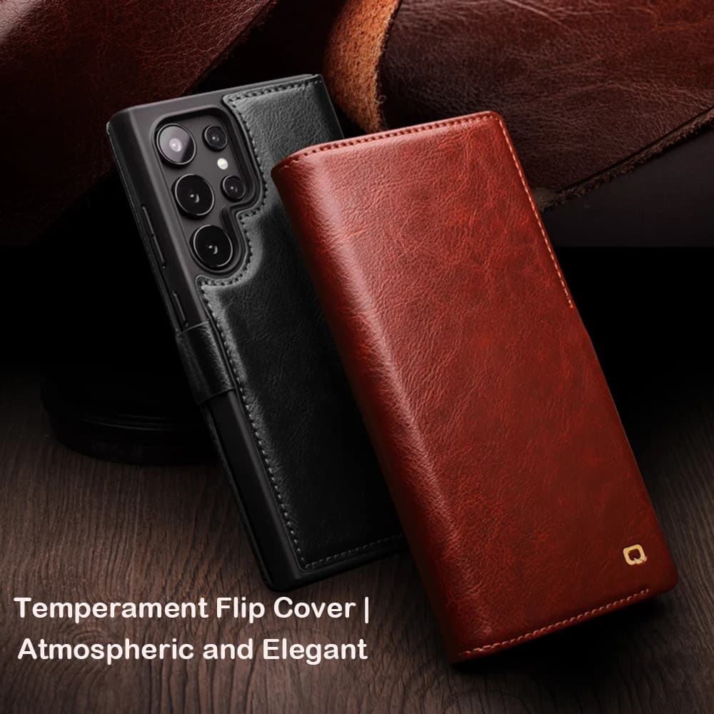 QIALINO Genuine Leather Phone Case for Samsung S25+ Plus 5G Business Style Fashion Luxury with Card Slots Cover for S25 Ultra 5G