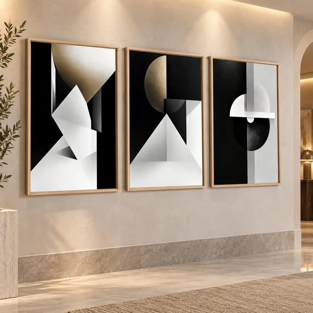 Black Gold Geometric Abstract Painting Calligraphy Canvas Prints Set of 3 Wall Art for Living Room Decor Vintage Fashion Decals