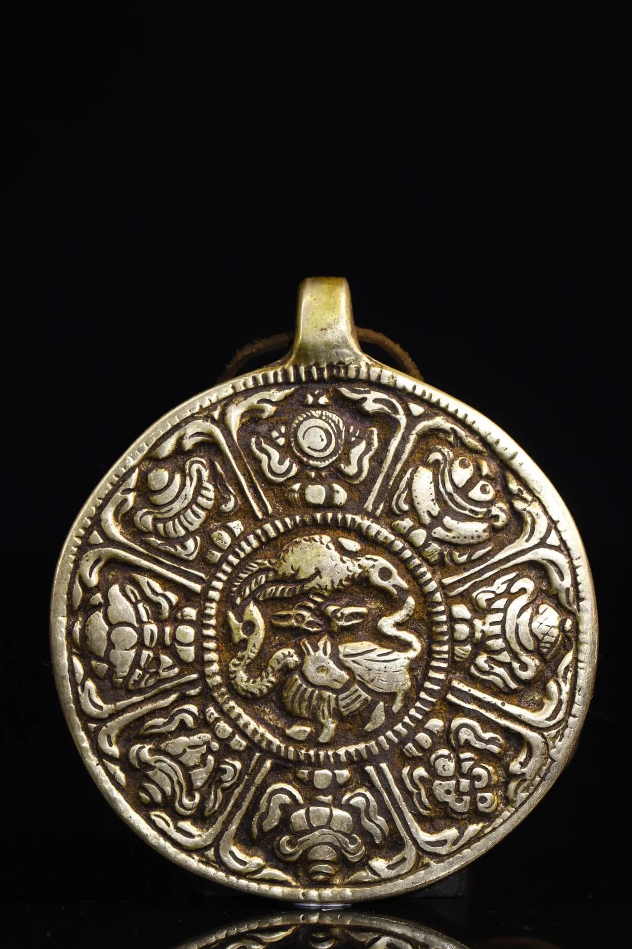 Old China Collections Old Bronze Eight Treasures four beasts Six Character Proverbs Amulet Eight treasures pendant