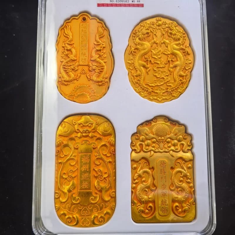 Crafts Antiques Miscellaneous Double Dragon Token Qing Dynasty Four Token Handheld Tiger Talisman Military Talisman Craft Orname