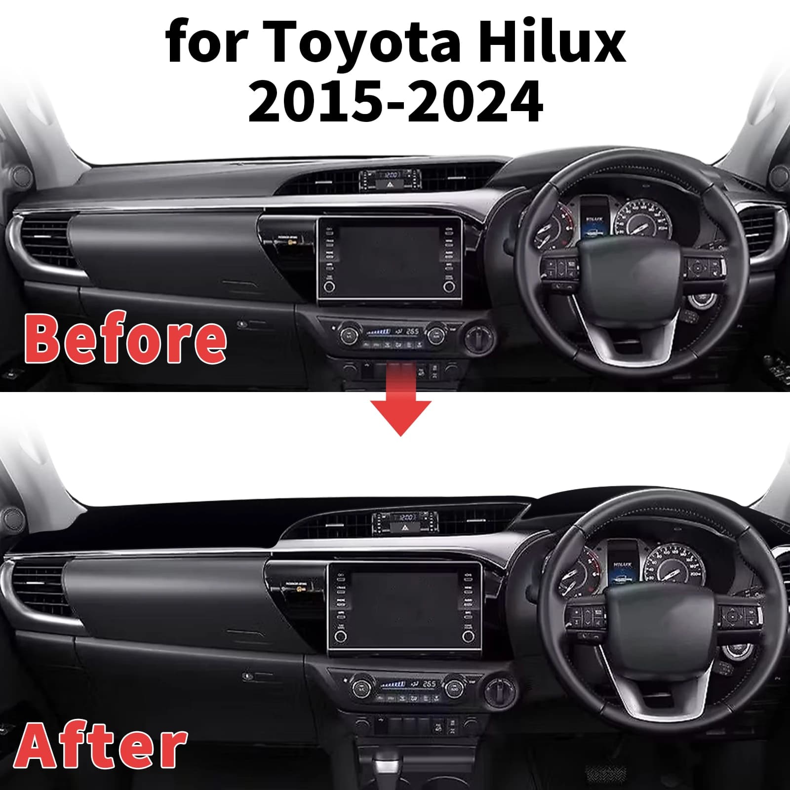 for Toyota Hilux 2015 2016-2024 Dashboard Cover Sun Shade Protector Dashmat Anti-Glare UV Block Carpet Mat Automotive Dash Mat