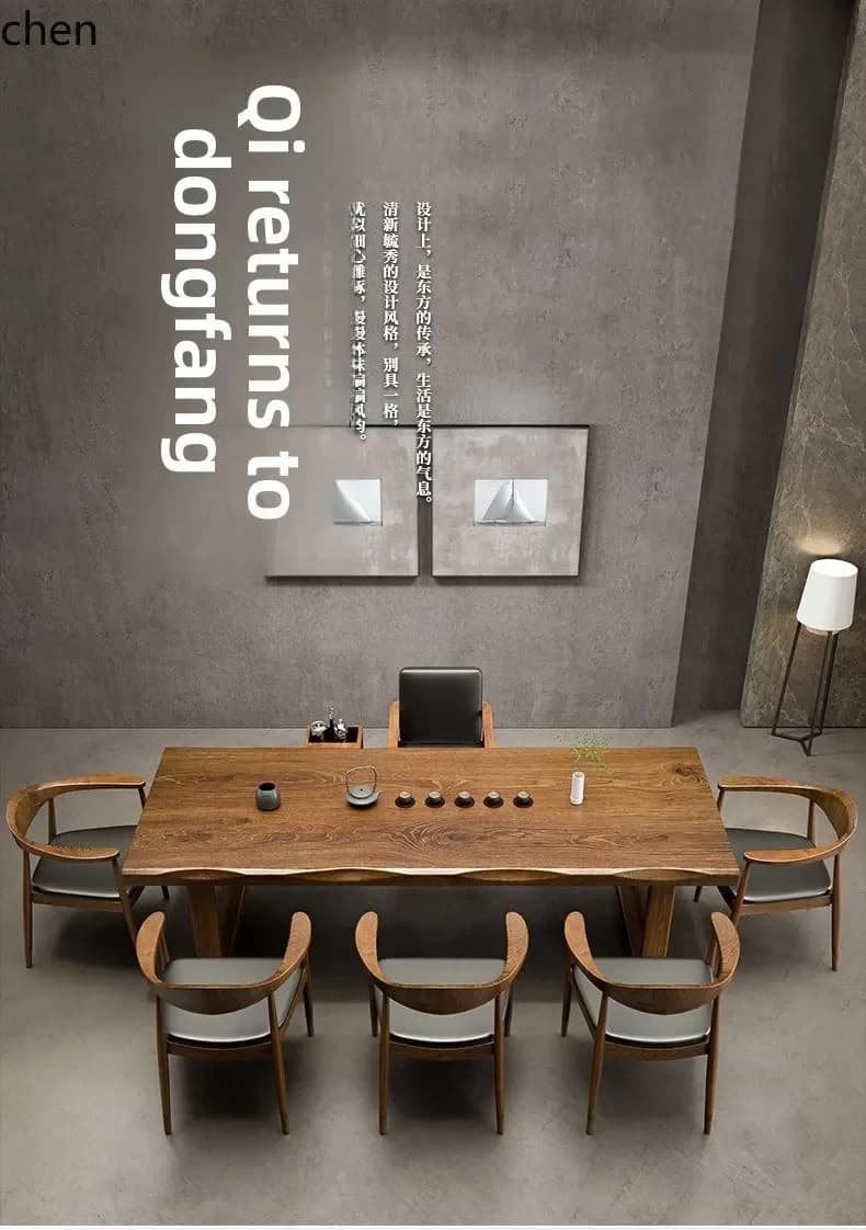 HYS New Chinese Style Solid  Table Five Chairs Modern Simple Kung Fu Tea Table Office Natural Wood Tea Brewing Table