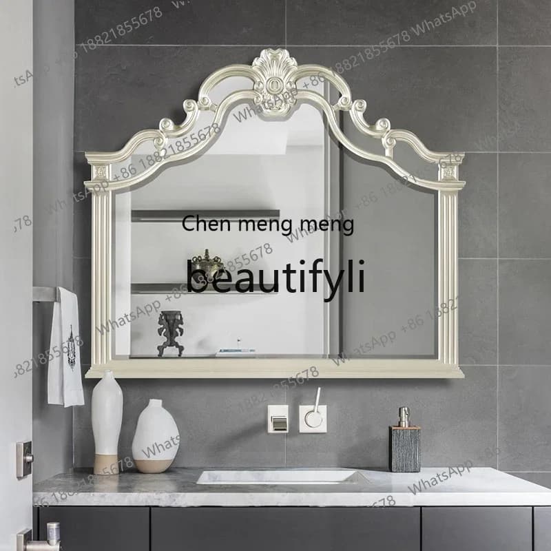 French retro bathroom mirror home bedroom art makeup mirror, wall light luxury decorative mirror2936