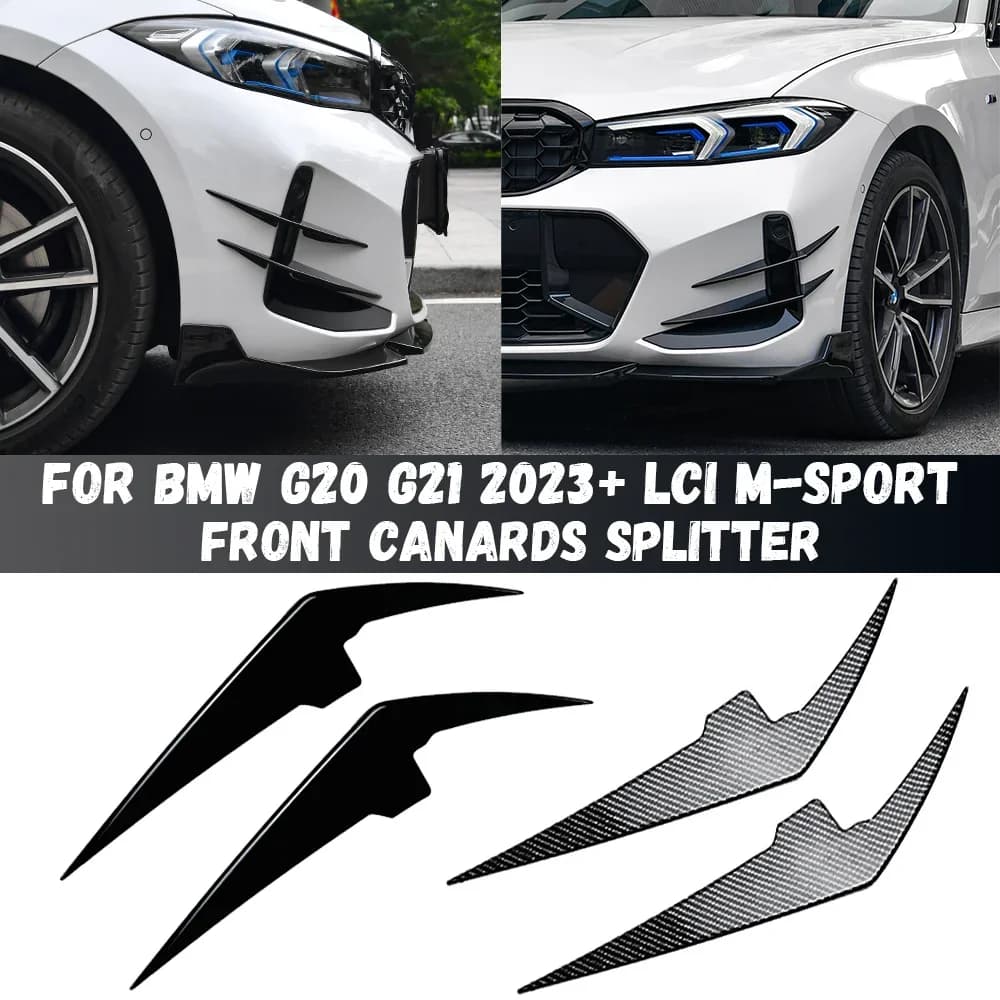 Front Bumper Canards For BMW 3 Series G20 G21 G28 LCI M Sport 318i 320i 330i M340i 2022-2024+ Side Splitter Air Vent Trim Blade