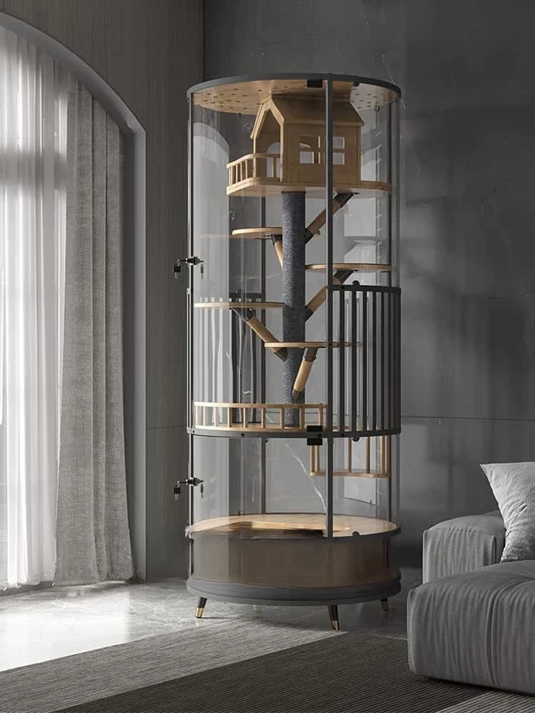 Cylinder Cat Villa Luxury Cabinet Cage Household Indoor with Toilet Integrated