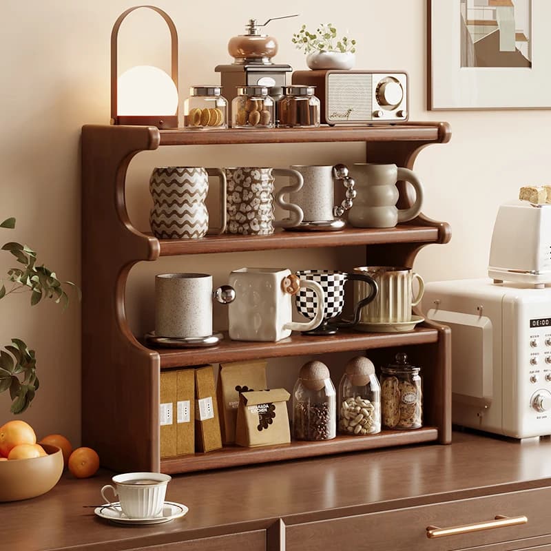 Solid wood rack Desktop kitchen storage Multi-layer cup holder Desktop display stand Bedside office Desk rack