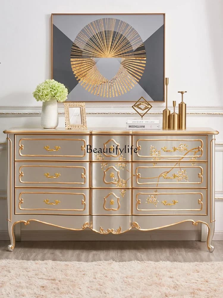 yj57 French light luxury premium solid wood locker, 9 chest cabinets at the end of the bed