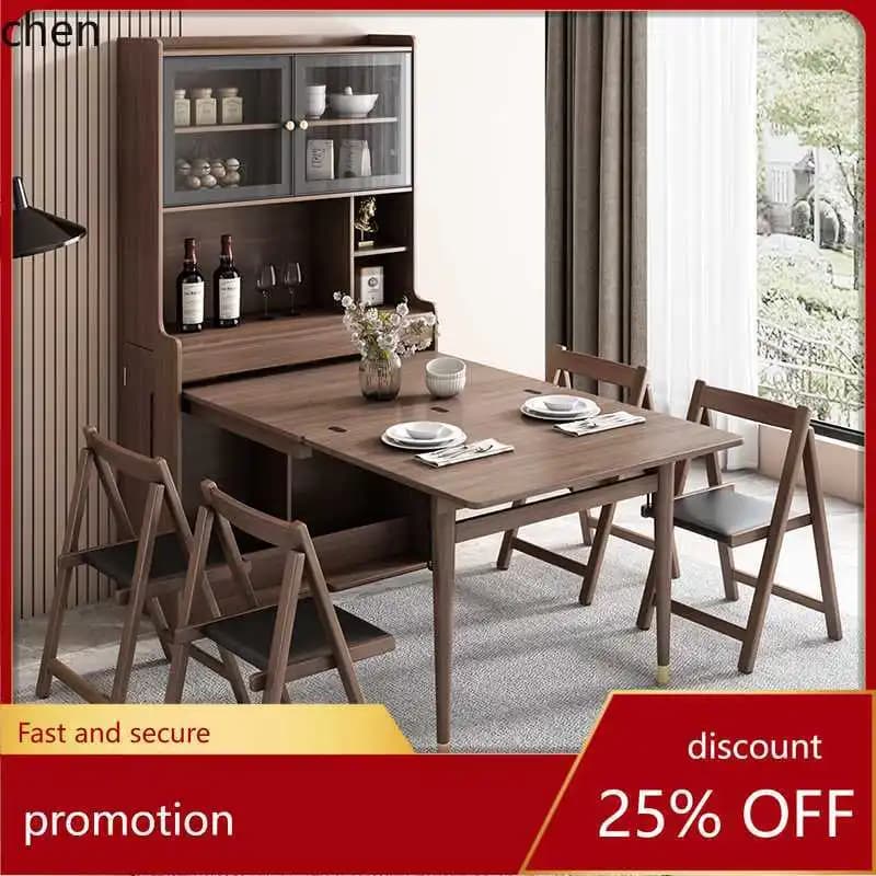 HT Simple Foldable Dining Table and Sideboard Set Modern Home Telescopic Bar Table Dining Table