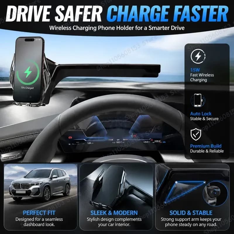 For BMW X1 IX1 X2 IX2 2022 2023 2024 Car Phone Mount Magnetic Dashboard Holder Wireless Charging Cradle for Smartphones