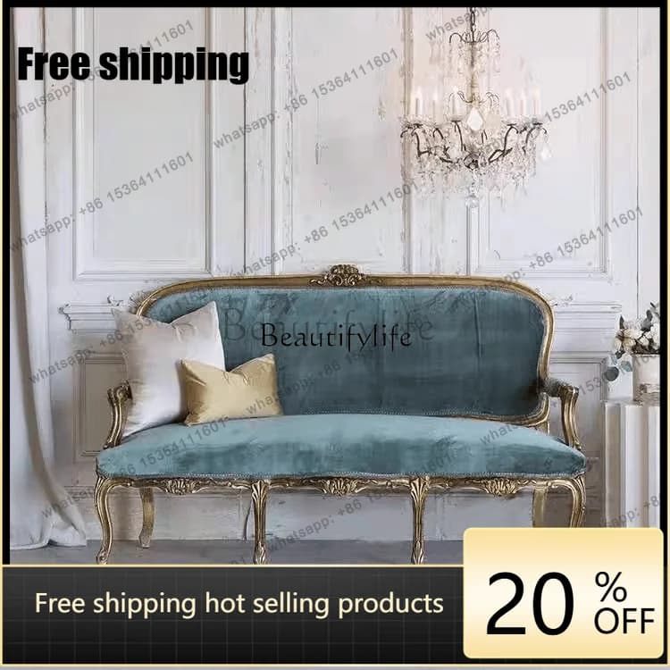Factory Direct French Solid Wood Leisure Chair Carved Living Room Single Sofa French Villa Balcony Golden Sofa