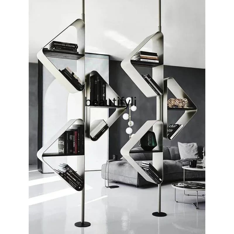 Stainless steel creative partition bookshelf designer light luxury living room display rack through top display rack5556