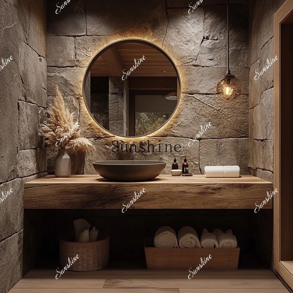 Wabi-sabi bathroom retro washing table integrated solid wood simple original ecological homestay hotel washing cabinet  FT