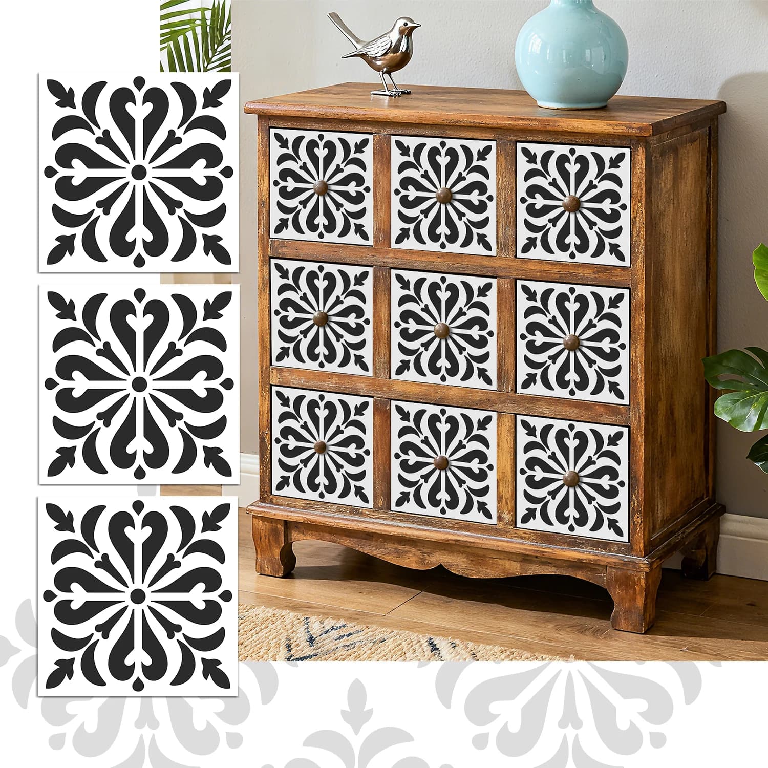 36Pcs Vintage Floral Tile Stickers, Self-Adhesive Peel and Stick Wall Decals, Waterproof for Kitchen Bathroom Home Decor