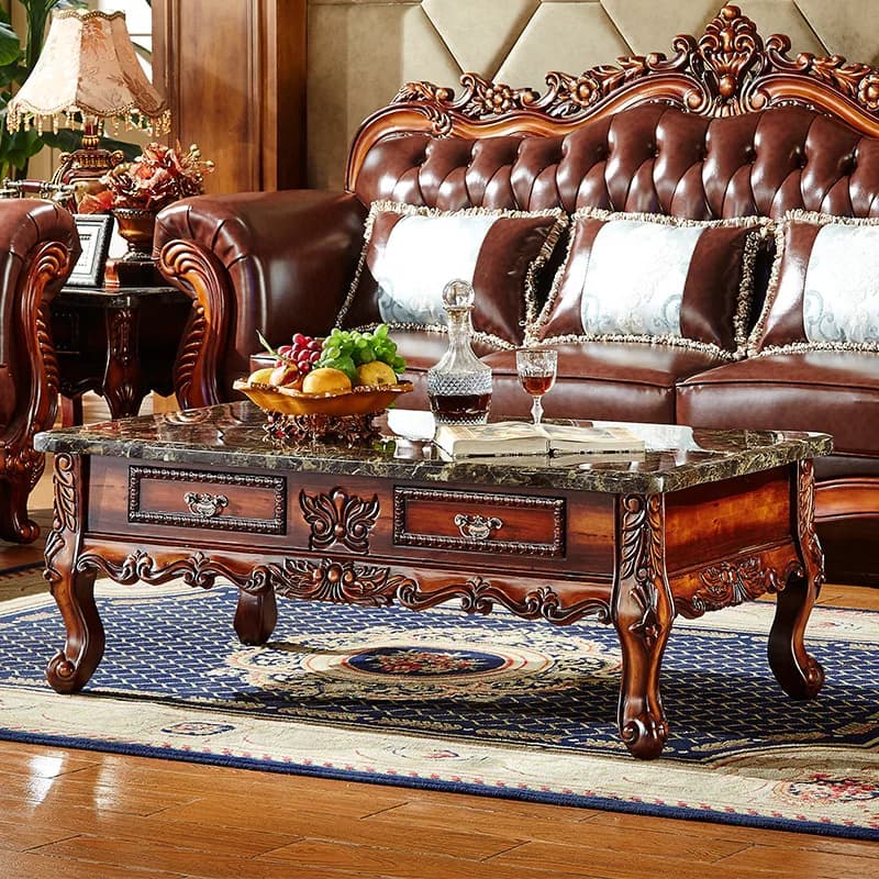YJQ  solid wood coffee table TV cabinet combination furniture classical coffee table household living room marble edge table
