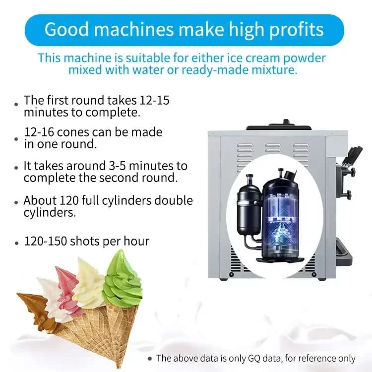22~25L/H Commercial Soft Ice Cream Making Machine 3 Flavors 2000W Ice Cream Machinery For Business