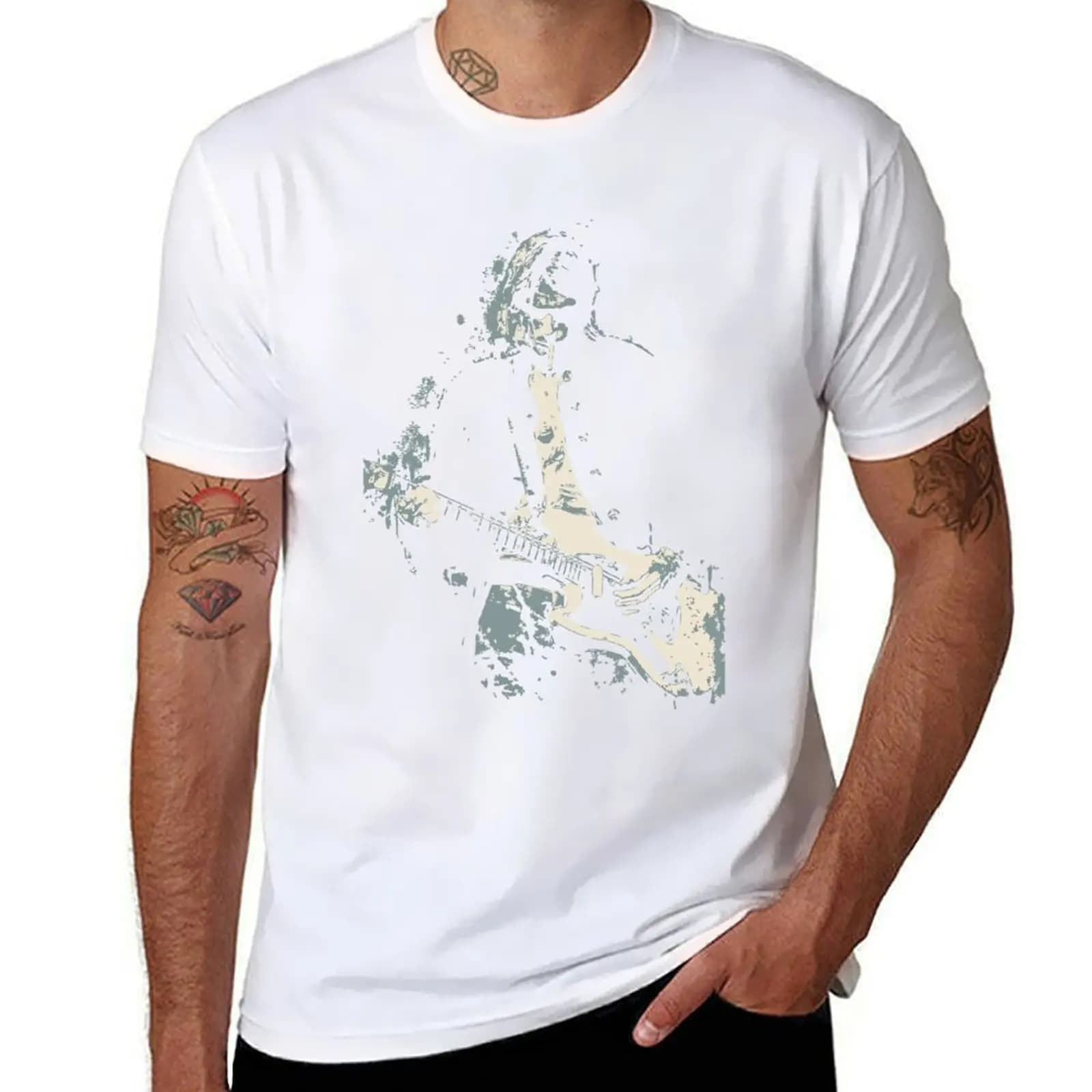 Kurt Cobain Guitar 2 T-Shirt essential t shirt t shirt men 100% cotton luxury brand T-Shirt
