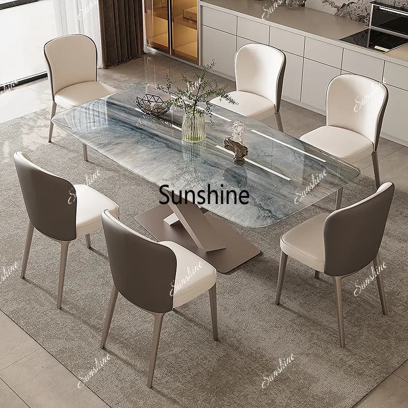 Light luxury living room household cream wind marble rock slab dining table