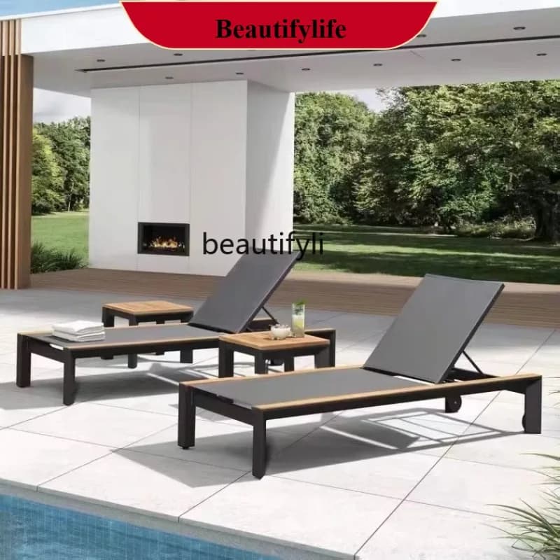 Outdoor Sofa Villa Hotel Outdoor Courtyard Balcony Nordic Leisure Garden Solid Wood Combination  H