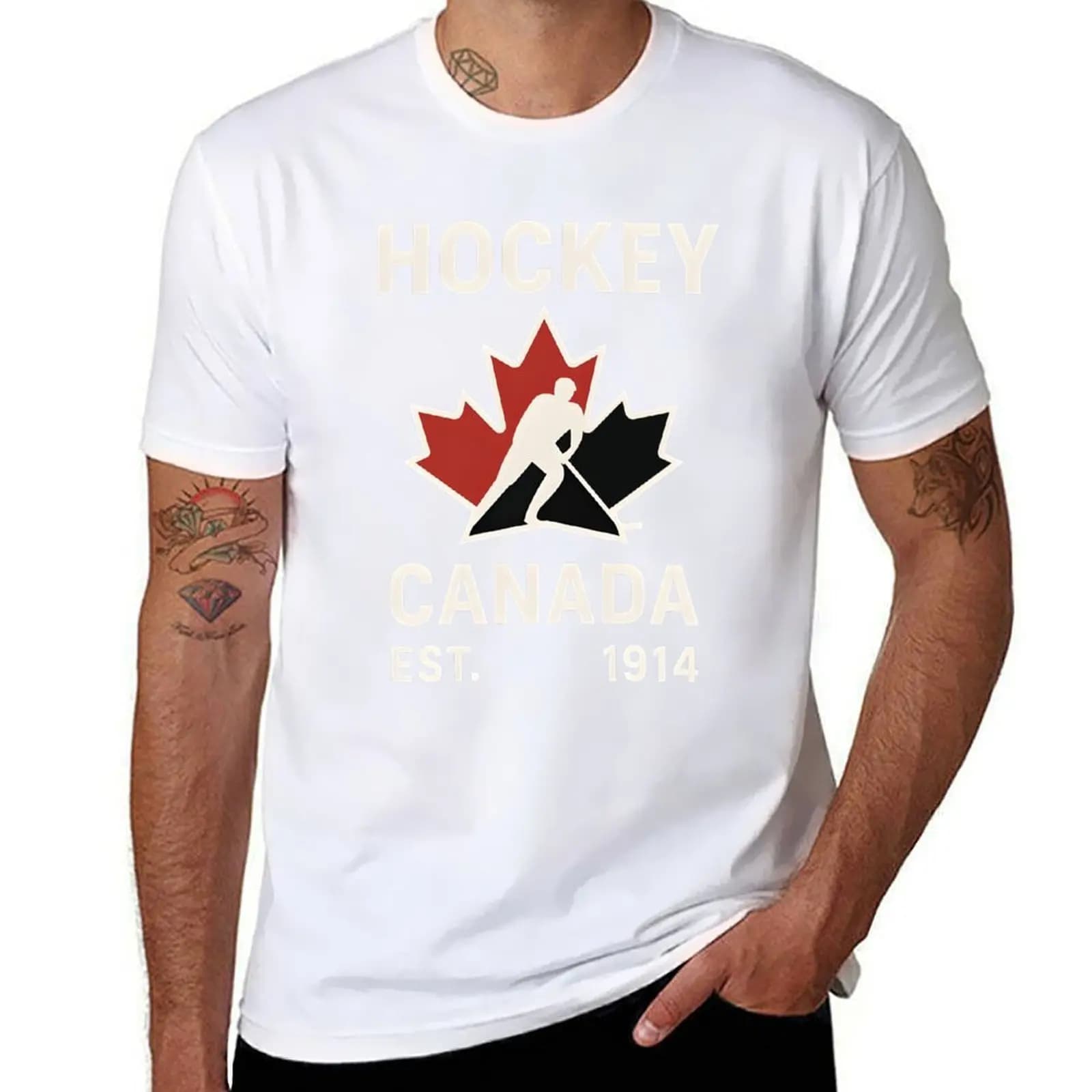 Hockey Canada EST. 1914 Shirt – Classic White on Black Vintage Hockey T-Shirt cotton tshirt 100% T-Shirt
