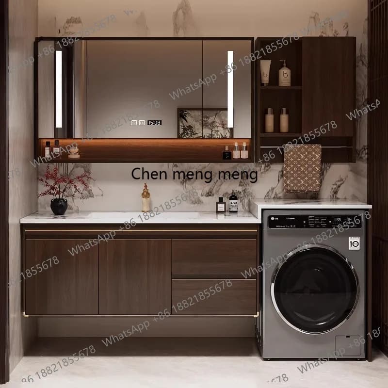 Washing machine cabinet Oak bathroom cabinet Combination toilet Wash top