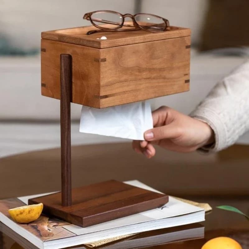 Solid Wood Desktop Vertical Paper Storage Box Light Luxury Retro Tissue Box Hotel Living Room Universal Beautiful and Practical