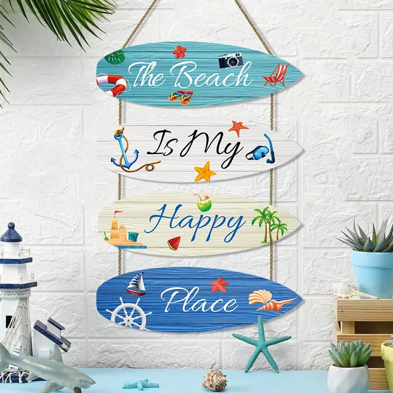 Summer ocean wall decoration beach wooden listing beach theme sailing surfboard pendant