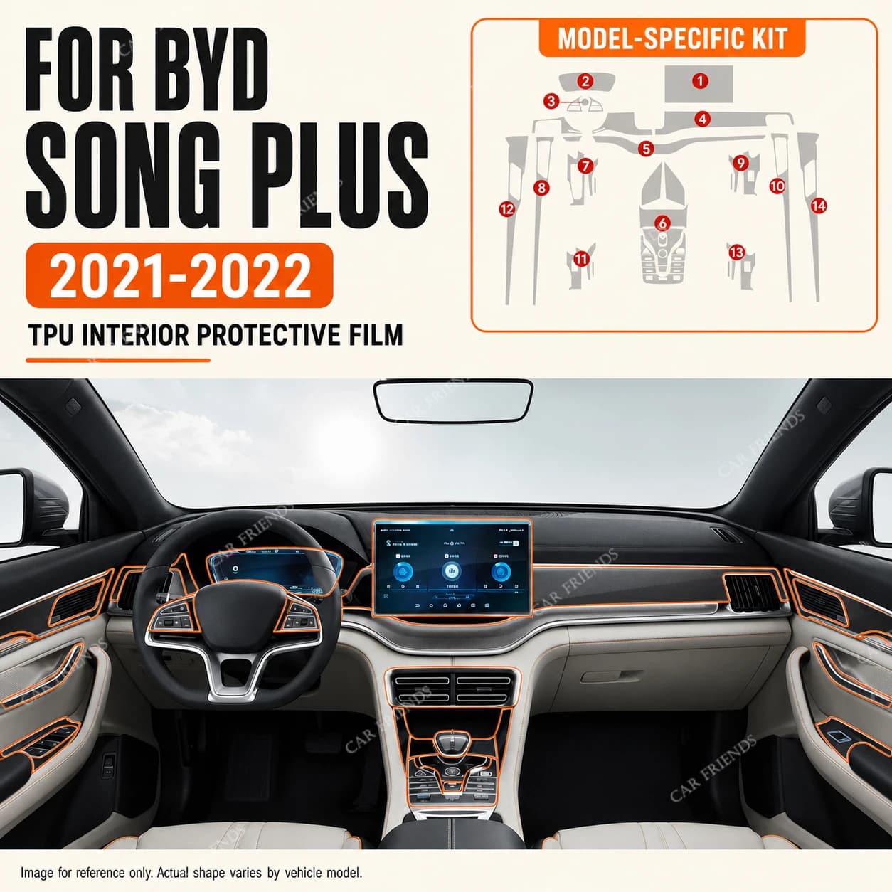 BYD Seal U Sealion 6 Song Plus DMI EV 2021-2024 Transparent TPU Interior Protective Film for Center Console Navigation Screen In