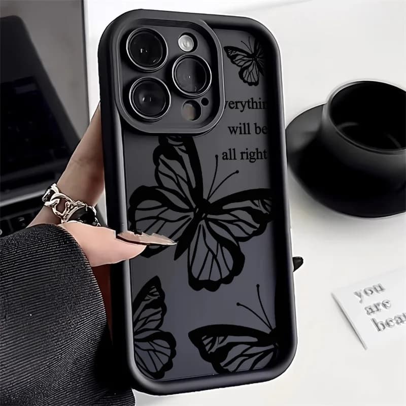 Black Butterfly Silicone Phone Case For iPhone 17 16 15 14 13 12 11 Pro Max XR XS X 7 8 Plus SE 2020 Candy Color Soft Cover