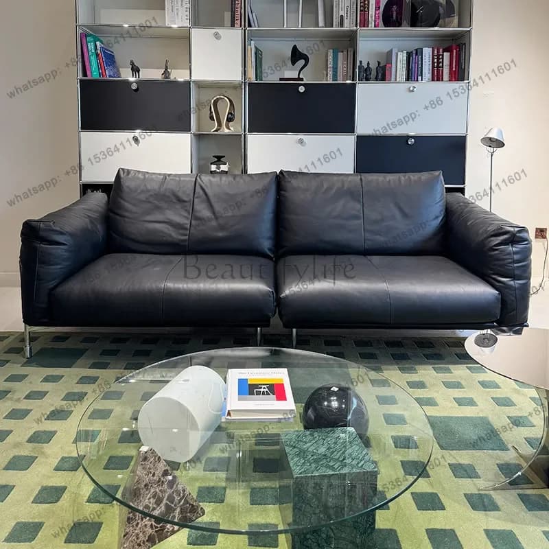 LXThe new Bauhaus black all-leather sofa is customized, and the straight-row first-layer cowhide sofa is customized.SSS