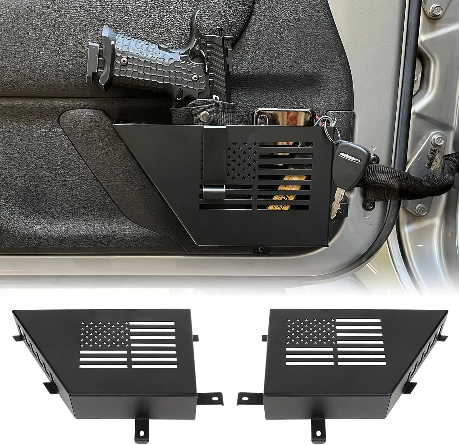 Metal Front Door Storage Box, Door Side Insert Organizer Box Pockets for 2007-2018 Jeep Wrangler JK 2/4 Door 2pcs（Front）