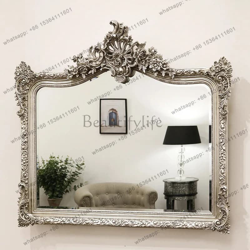 French retro bathroom mirror European carved living room wall-mounted decorative mirror