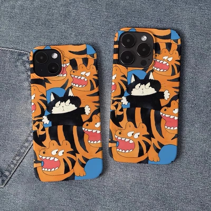 Ins Korean Yellow Fun Cat and Tiger Case for IPHONE 17 16ProMax 15 14 13 12 11 PRO Acrylic TPU Two in One Magnetic Phone Cases