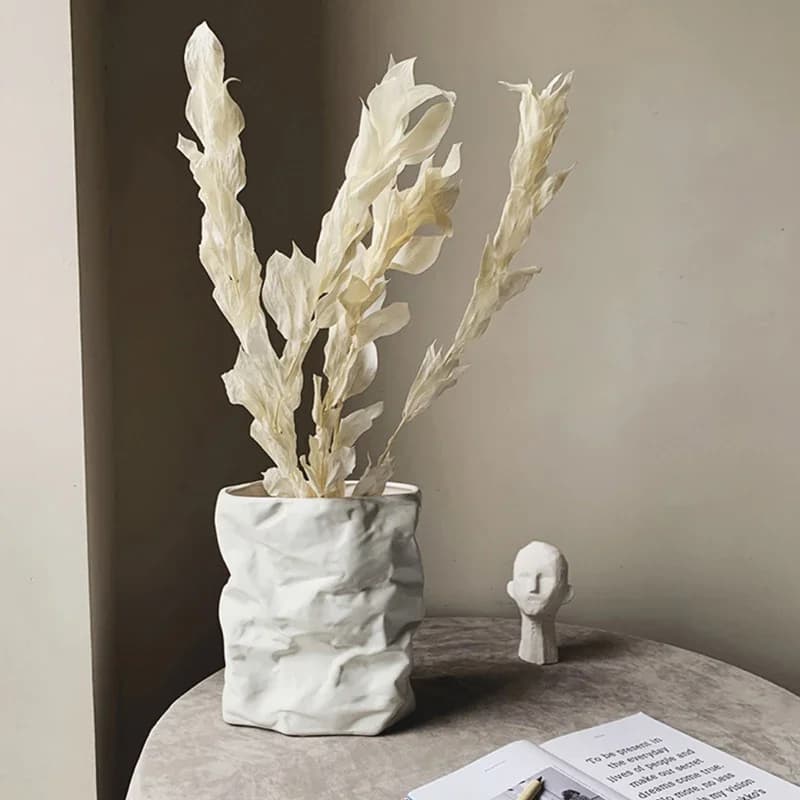 Home Crafts Decor Vase Nordic Wrinkled Paper Bag Vase Flower Pot Vase Flowers Art Decor Insert desk Ornaments Best Gift