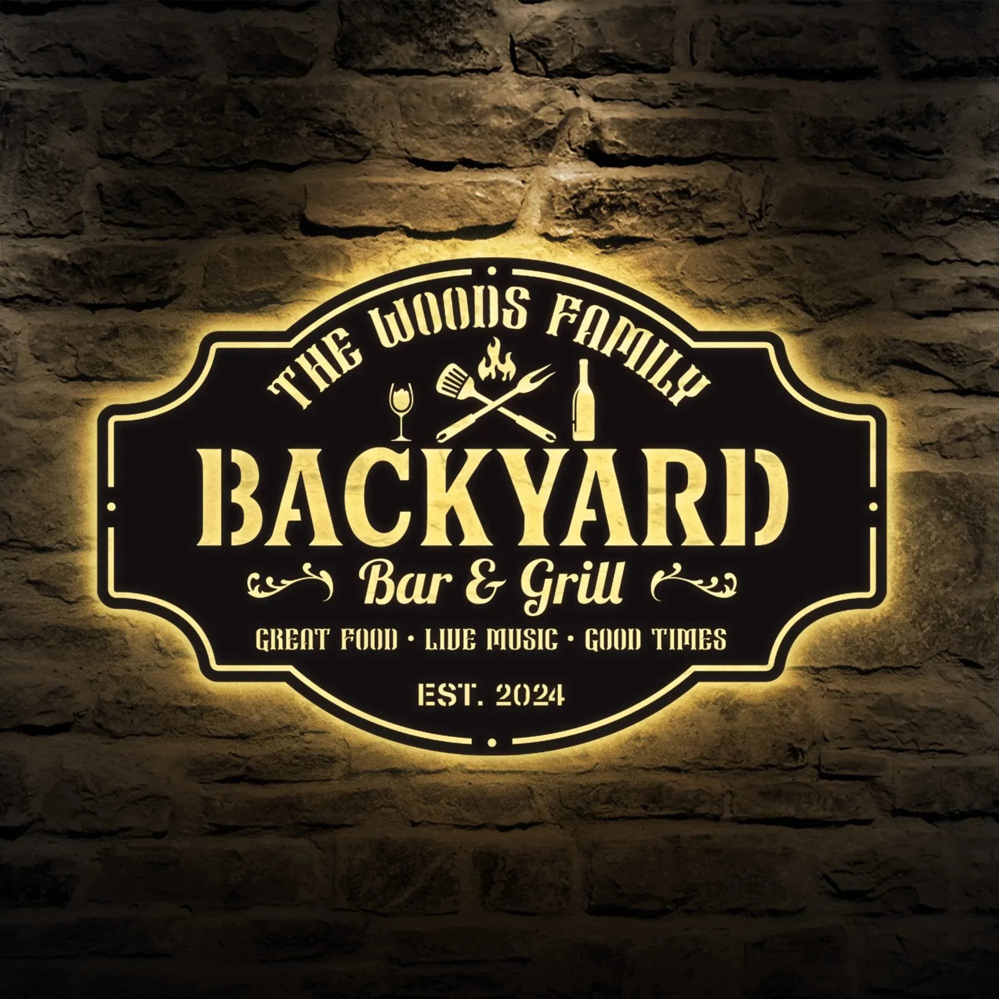 Personalized Backyard Pool Metal Sign LED Light, Outdoor Wall Art Decor, Pool Signs for Outdoor, Custom Bar And Grill Sign Decor