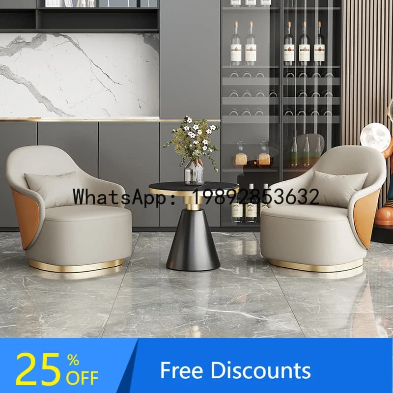 YFY Italian Style Single Sofa Chair Living Room Balcony Genuine Leather Rotating Leisure Chair Small Apartment