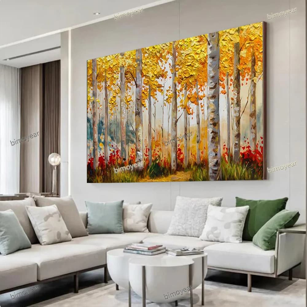 100% Hand Painted Abstract Oil Painting On Canvas Mural Wall Art Picture Original Nordic Fir Forest Image Decor Home Living Room