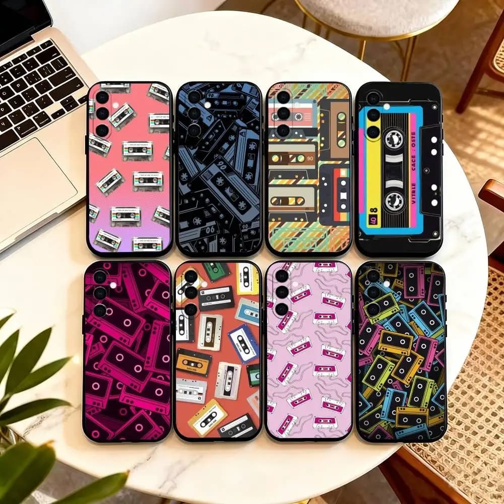 Video C-Cassette Tape  Phone Case Black Silicone Soft For Samsung Galaxy A73,A72,A71,A70,A53,A52,A51
