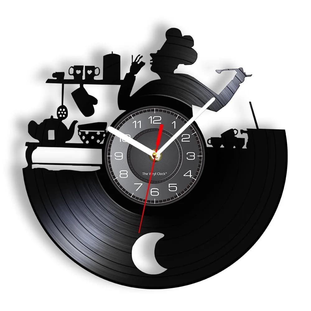 Bon Appetit Kitchen Chef Wall Clock Cook Vinyl Record LP Clock Kitchen Vintage Watch Wall Decor Housewarming Gift For Gastronome