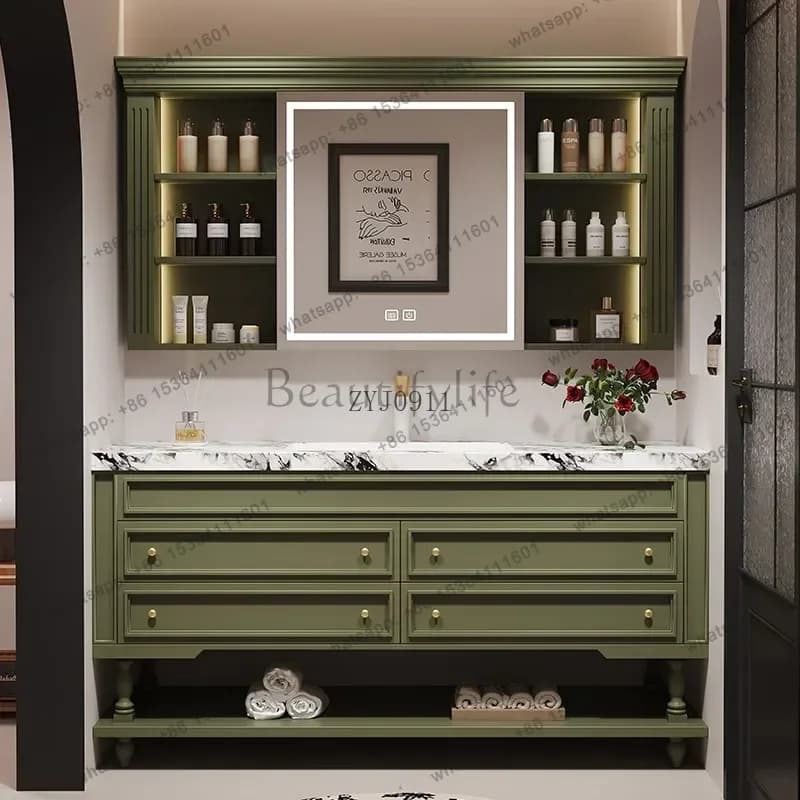 Oak French retro bathroom cabinet combination American bathroom floor-to-ceiling washstand