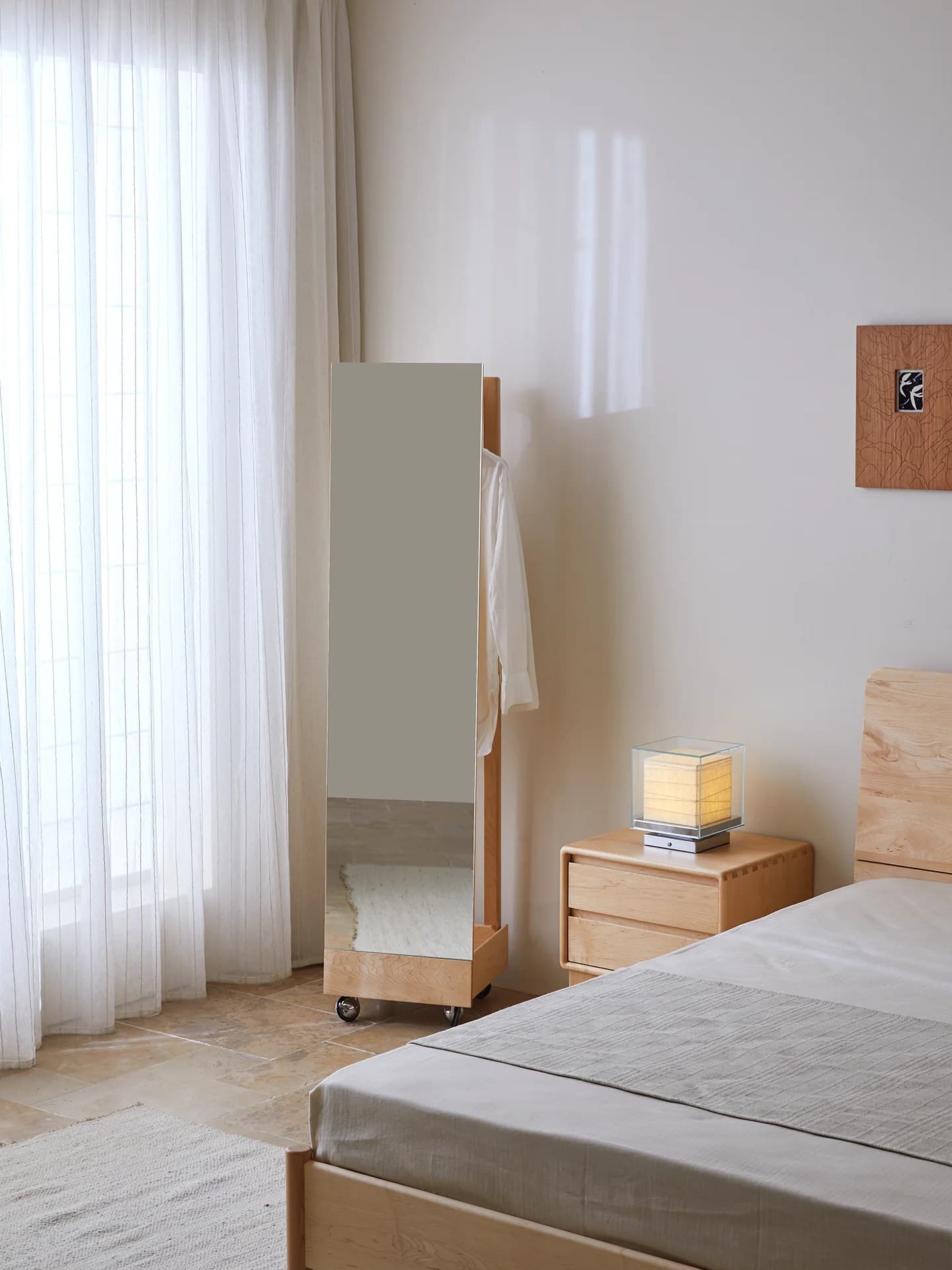 Yjq Nordic floor-to-ceiling full-length mirror, black walnut all-solid wood mirror, wall-mounted fitting mirror