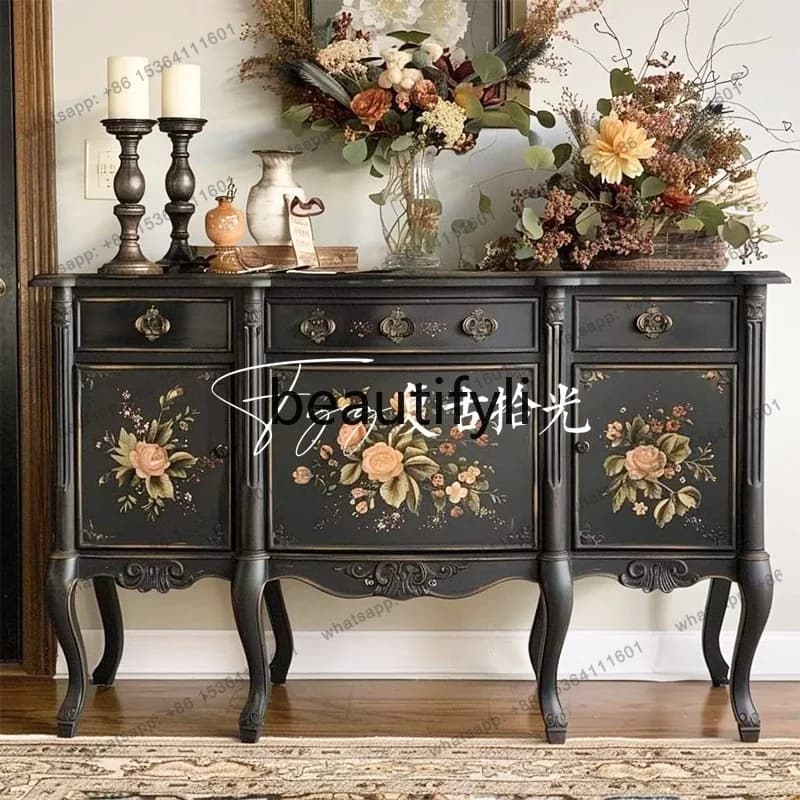 D30French retro painted solid wood porch cabinet decorative cabinet entrance foyer locker