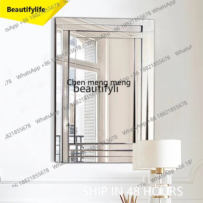2003Living Room Entrance Decorative Mirror Bathroom Mirror Bedroom Dressing Table Simple Square Wall-Mounted Mirror