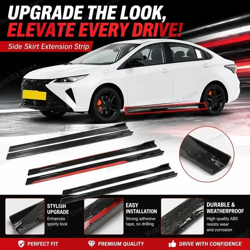 For Chery Arrizo 5 2018 2019 2020 E2M Side Skirt Extension Lip Kit Bumper Add On Racing Spoiler Aerodynamic Body Kit